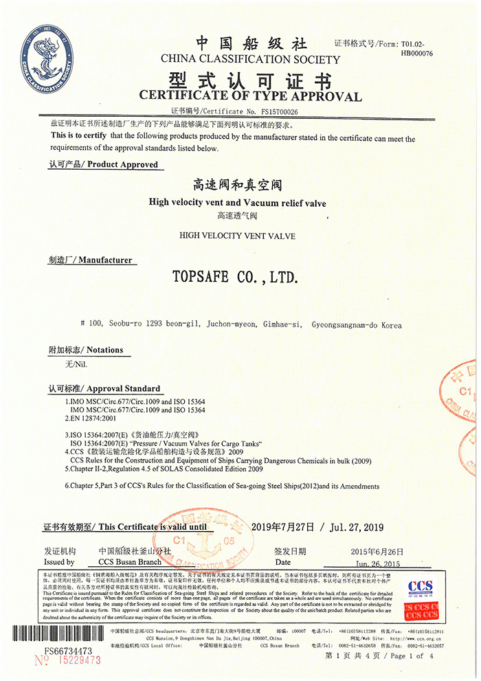 Classification certificate list topsafe
